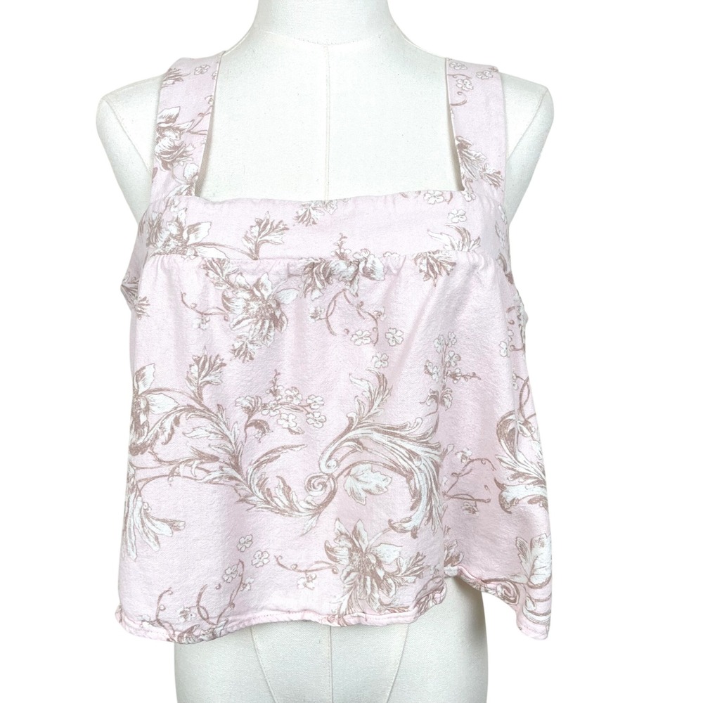 Womens Tank Top Sz S Linen Cotton Babydoll Cottage Fairy Coastal‎ Coquette Boho